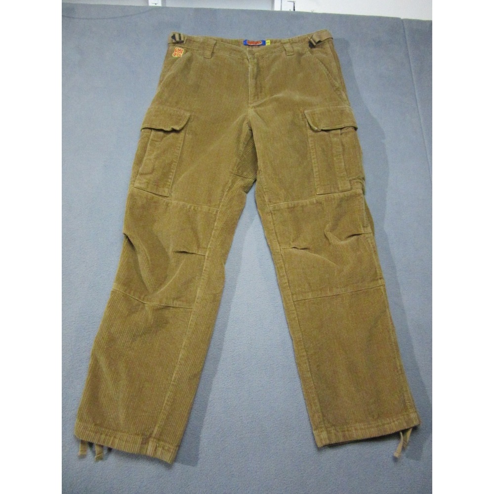 Empyre Pants Mens 32 Brown Corduroy Cargo Baggy Skater Y2K Tie Ankle Tie Grunge